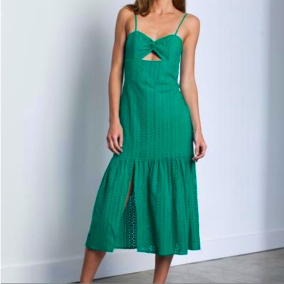 Karina Grimaldi Green Cutout Eyelet MIDI Dress Revolve Size Small - Picture 1 of 6